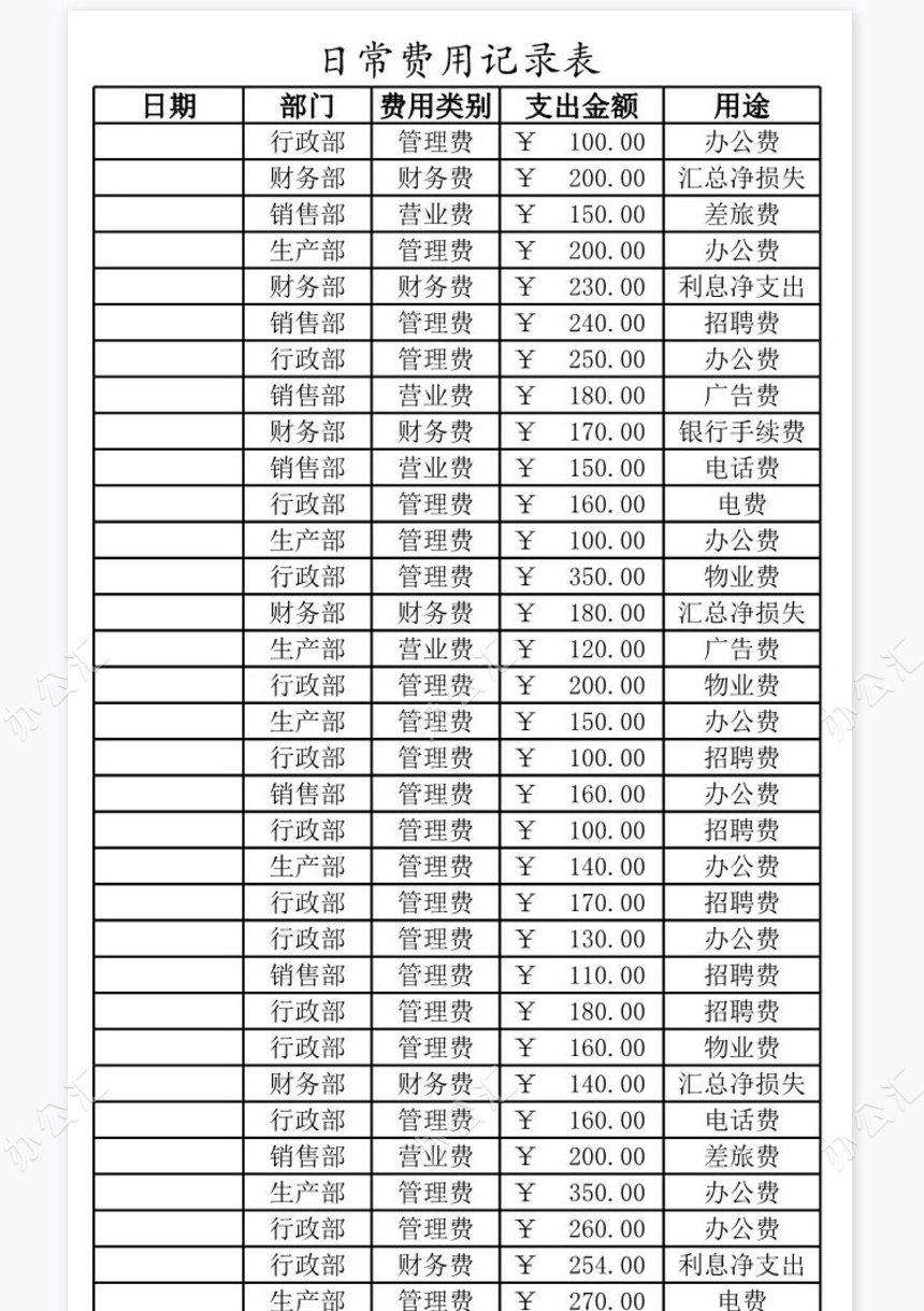 日常费用季度结算表