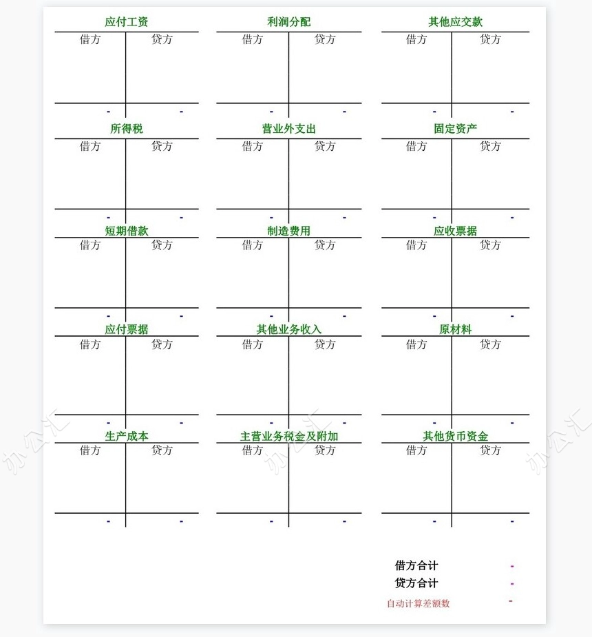 丁型帐户自动计算财务报表