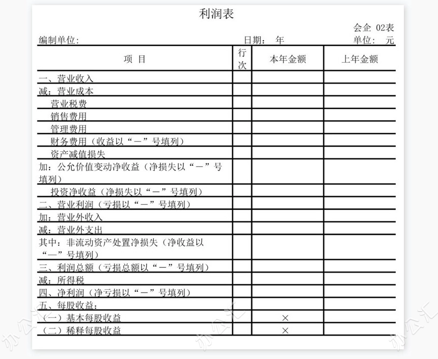 企业公司单位会计用表