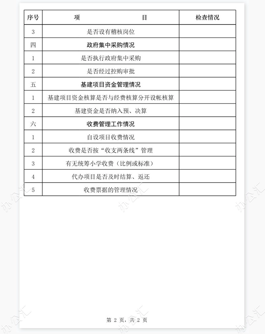 财务检查情况登记表