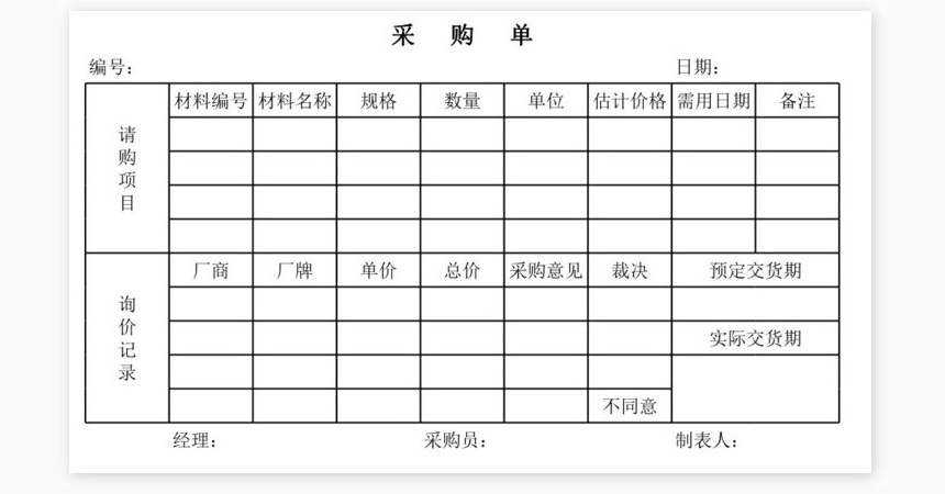 材料采购记录表