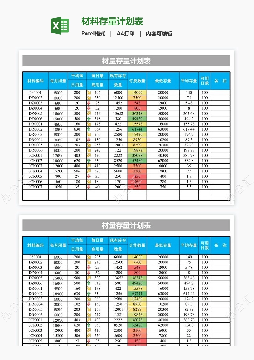 材料存量计划表