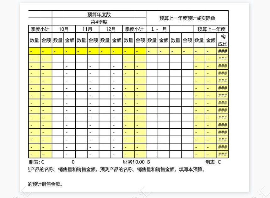销量收入预算表样(带公式)