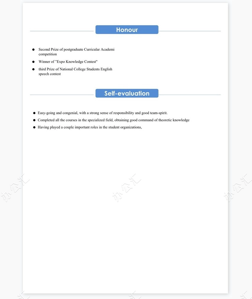 纯英文个人简历求职简历word模板单页(10)
