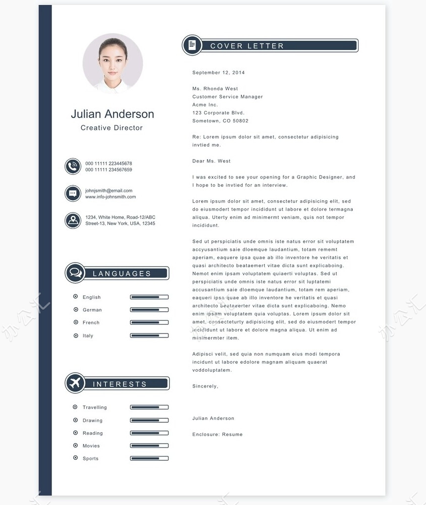 英文个人简历求职简历word模板共2页(4)