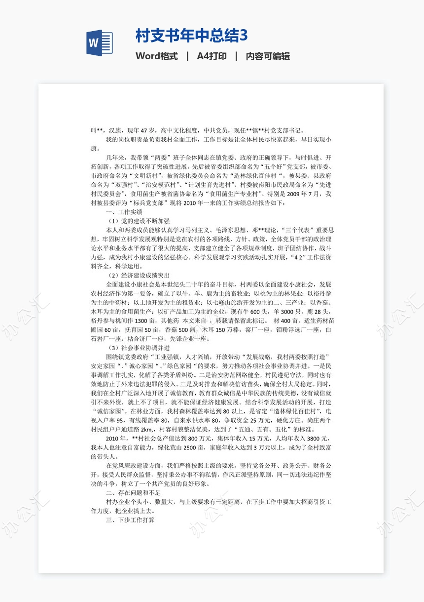 村支书年中总结3