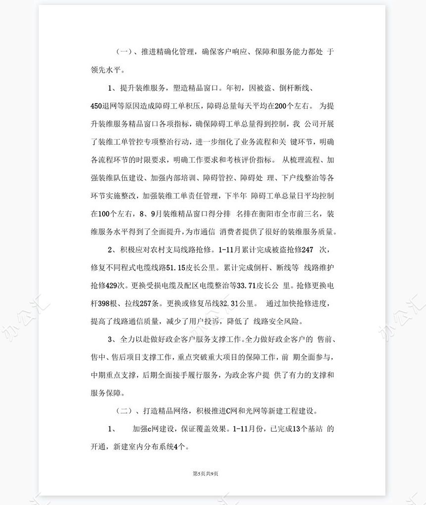 电信公司保通信工作和营销工作总结