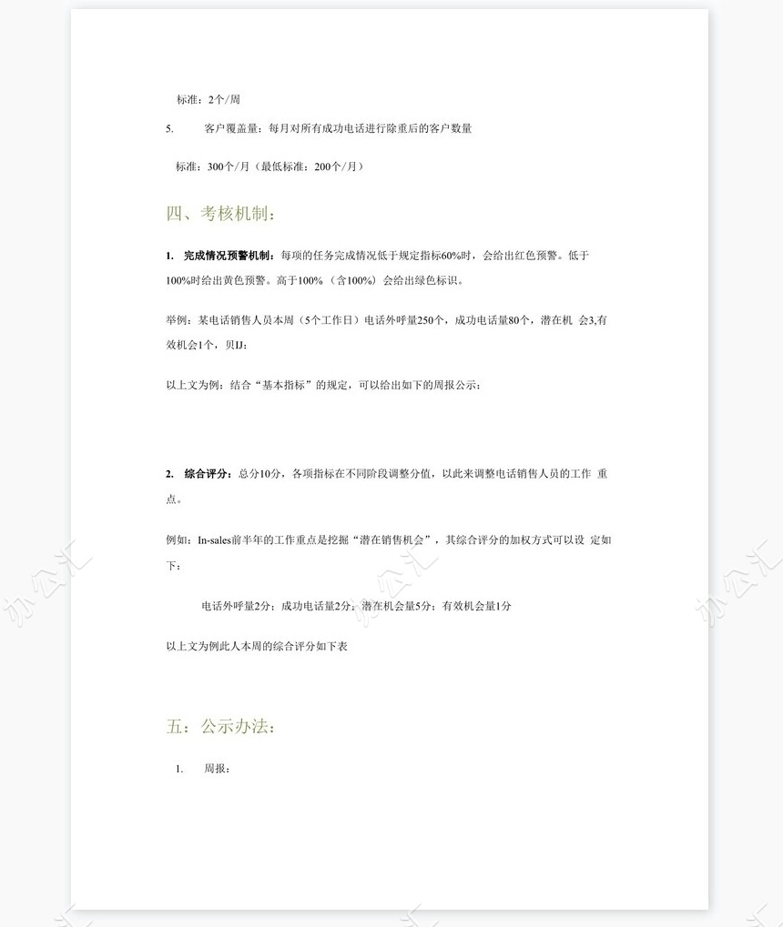 电话销售考核标准