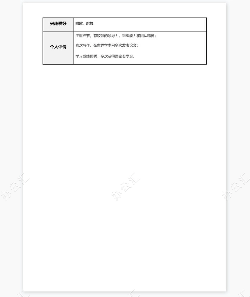 个人简历word表格标准单页(1)