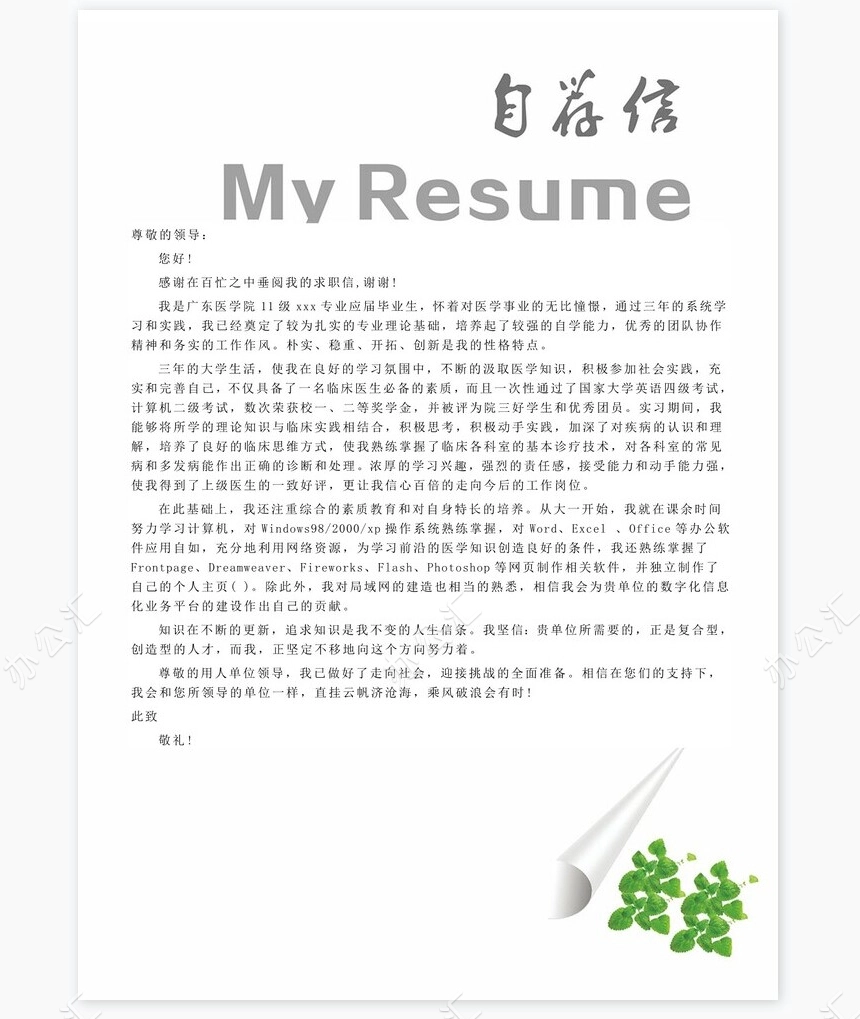 医生类个人简历word模板共4页(7)