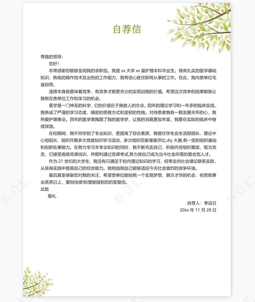 护士类个人简历word模板共4页(16)