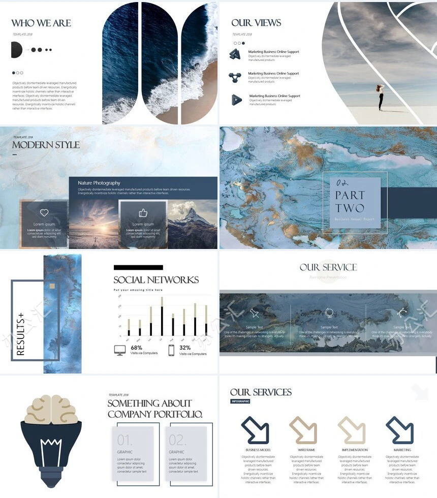 时尚水彩风格通用PPT模板(104)