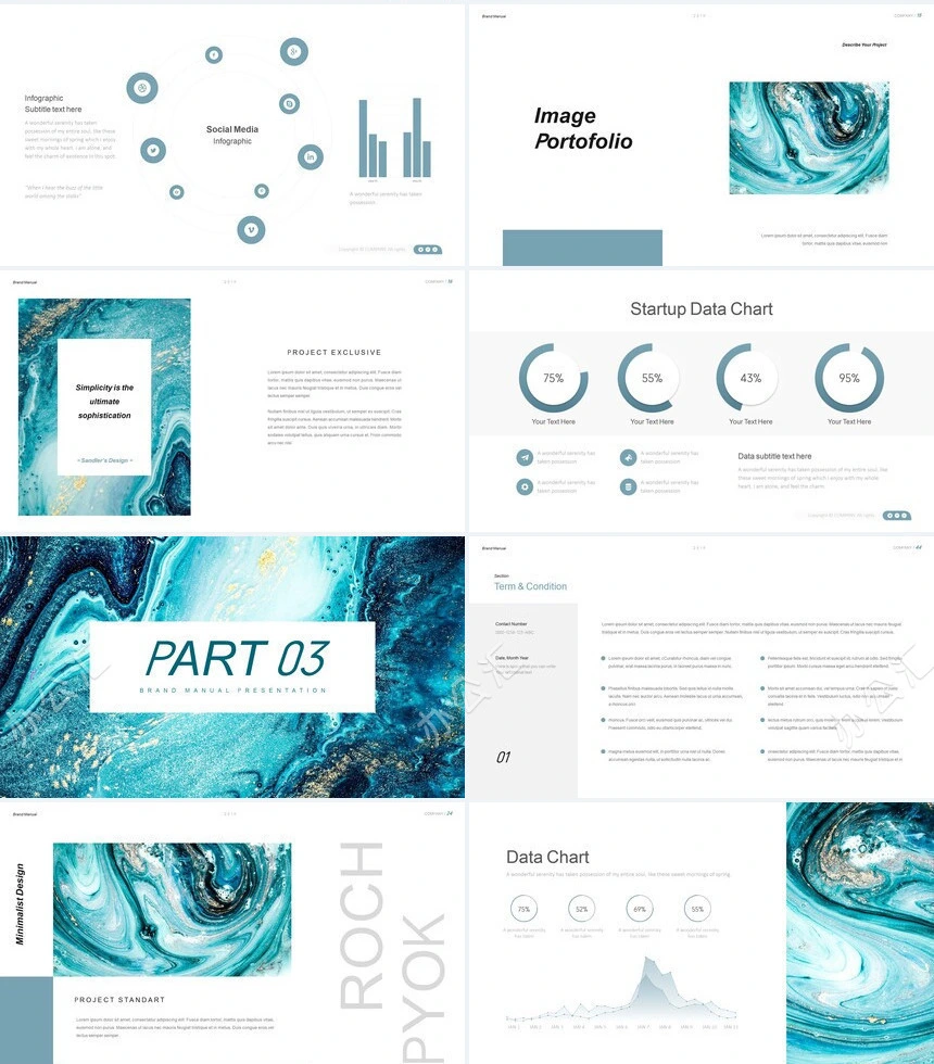 时尚水彩风格通用PPT模板(70)
