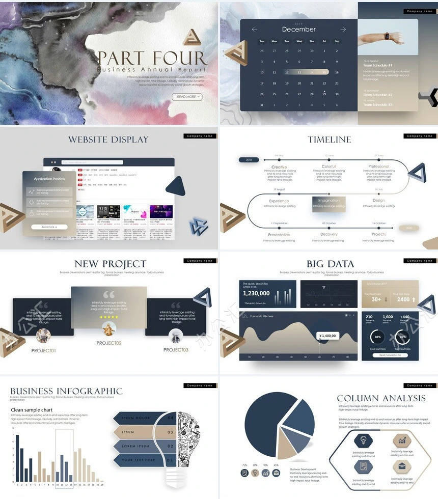 时尚水彩风格通用PPT模板(71)