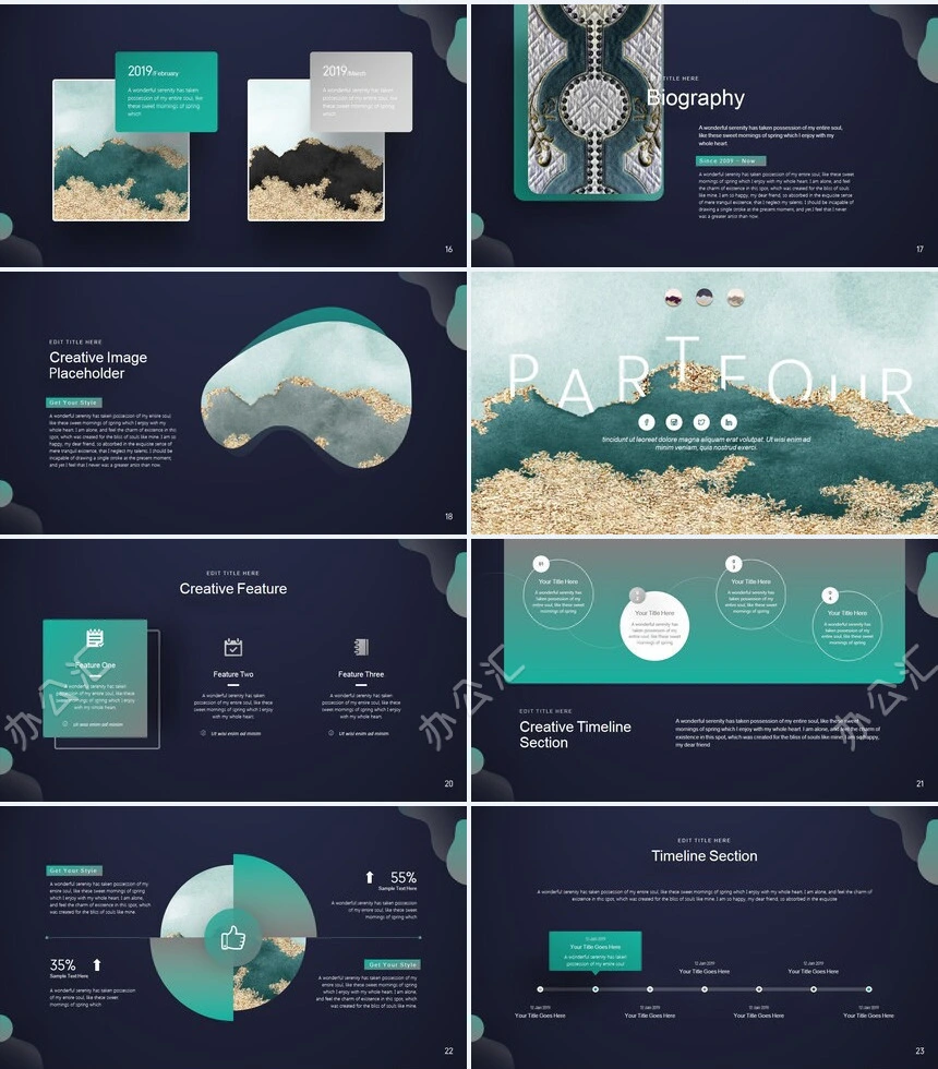 时尚水彩风格通用PPT模板(74)