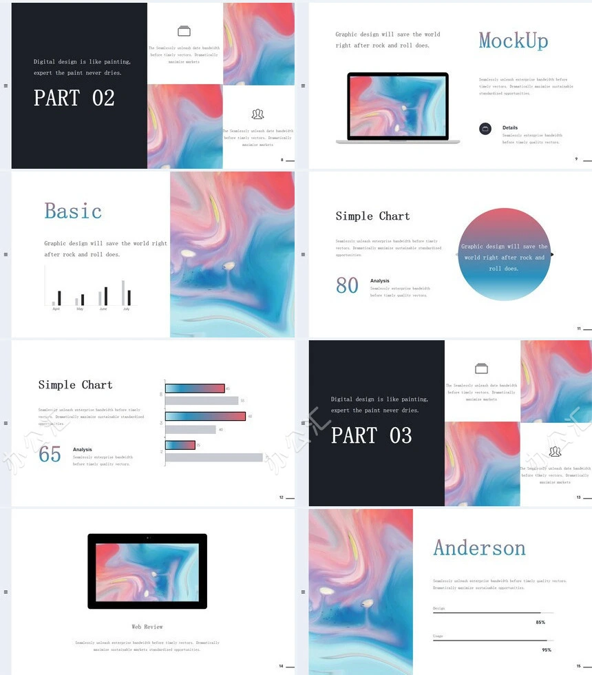 时尚水彩风格通用PPT模板(77)