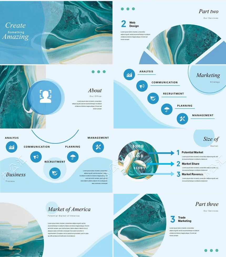 时尚水彩风格通用PPT模板(78)