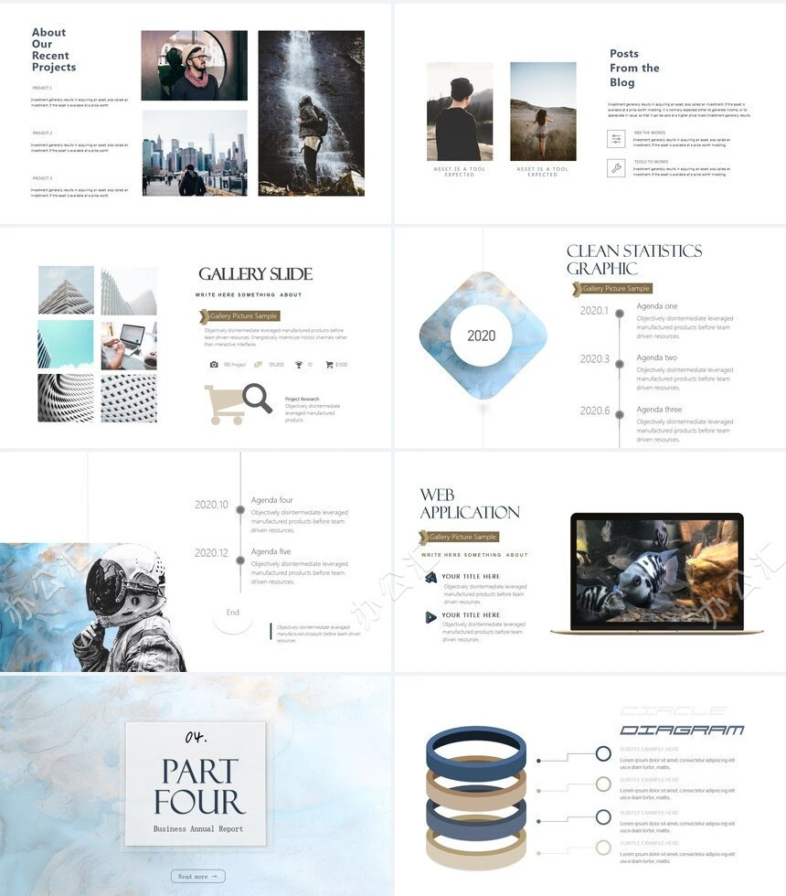 时尚水彩风格通用PPT模板(83)