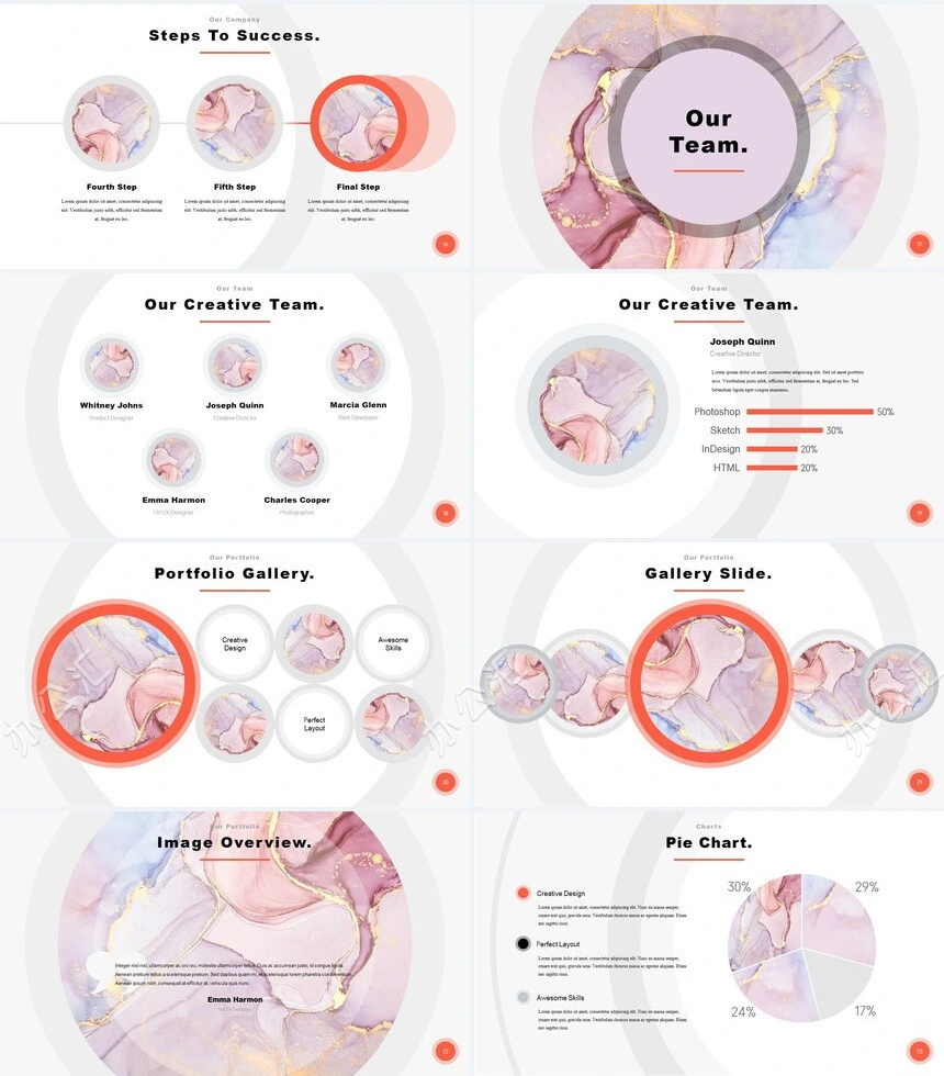 时尚水彩风格通用PPT模板(92)