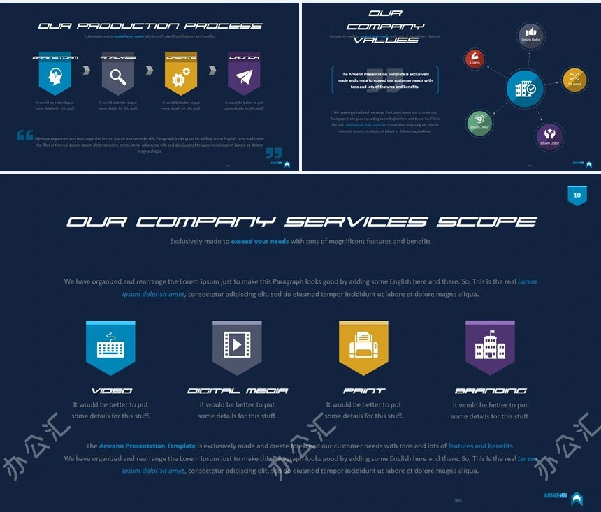 10款欧美思维导图多边形数据PPT图表(3)