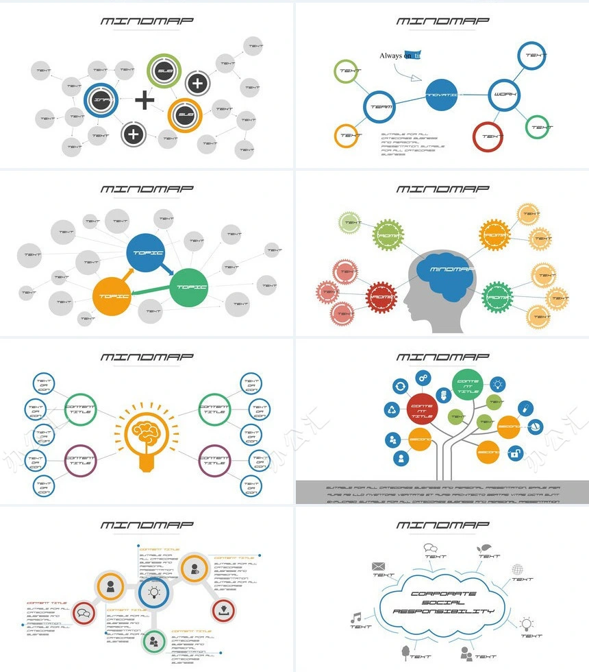 思维导图多边形数据PPT模板(3)