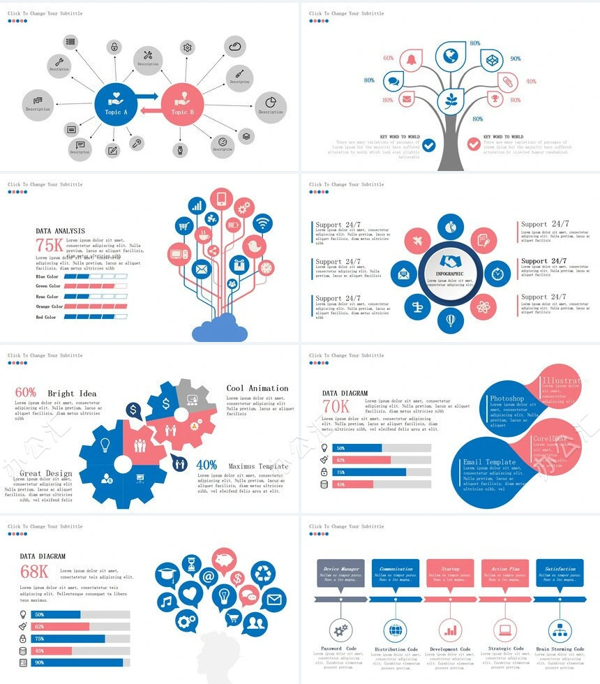 思维导图多边形数据PPT模板